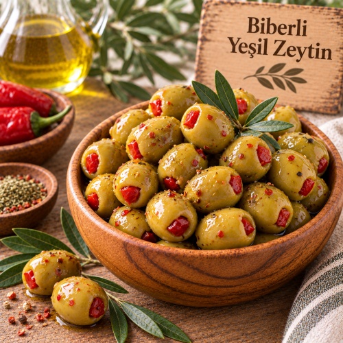 Biberli Yeşil Zeytin